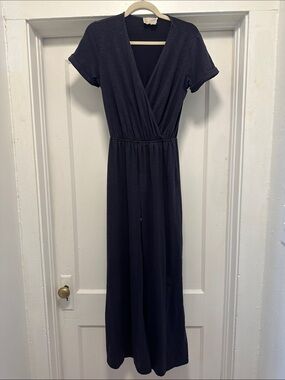 Anthropologie Navy Short-Sleeve Wrap Jumpsuit